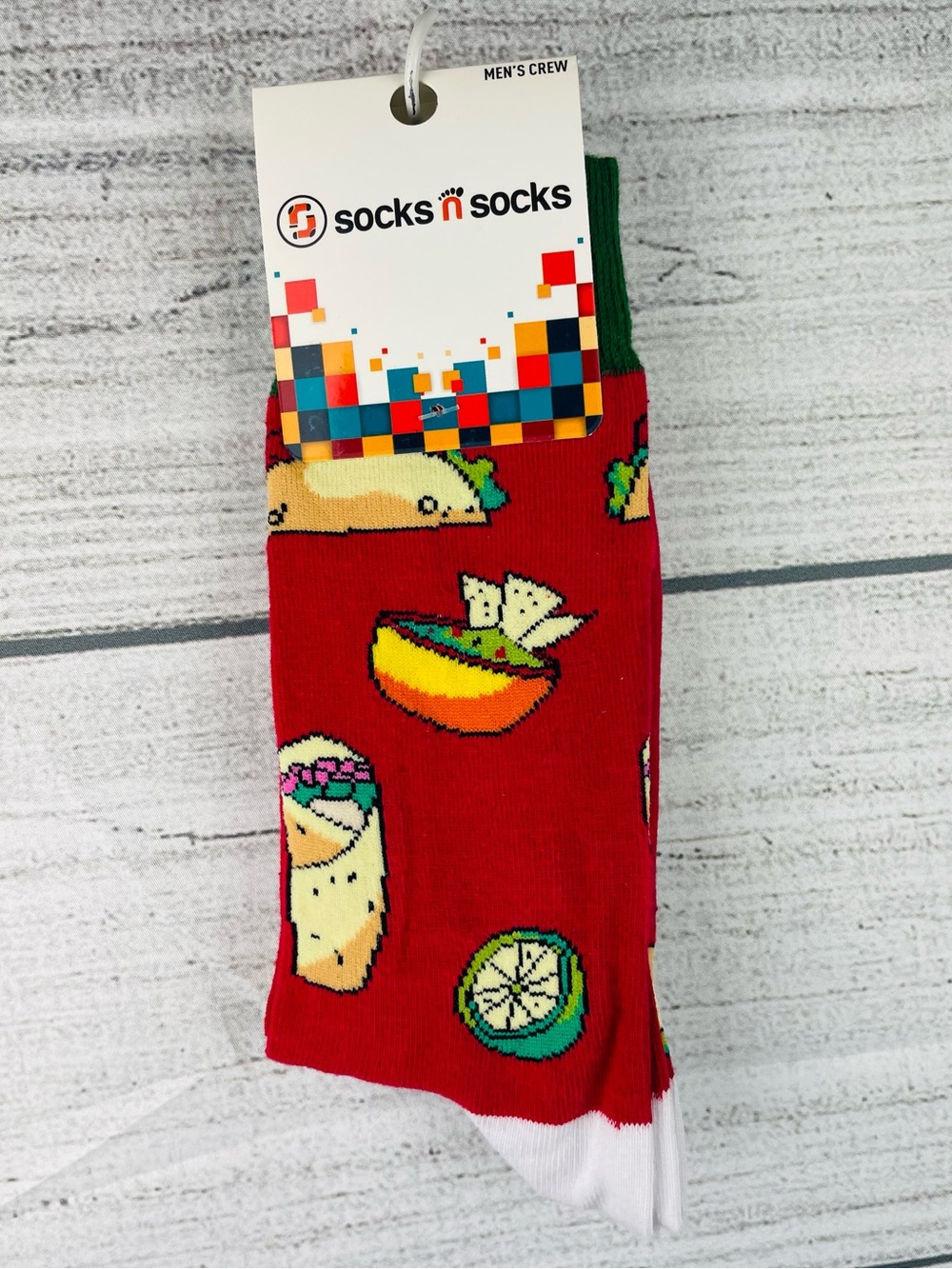 Socks n Socks Mens One Size Chili Tacos Food Theme Crew Socks - NEW